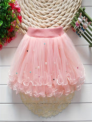 Princess Tutu Skirt with Pearls and Flower Fringes for Party