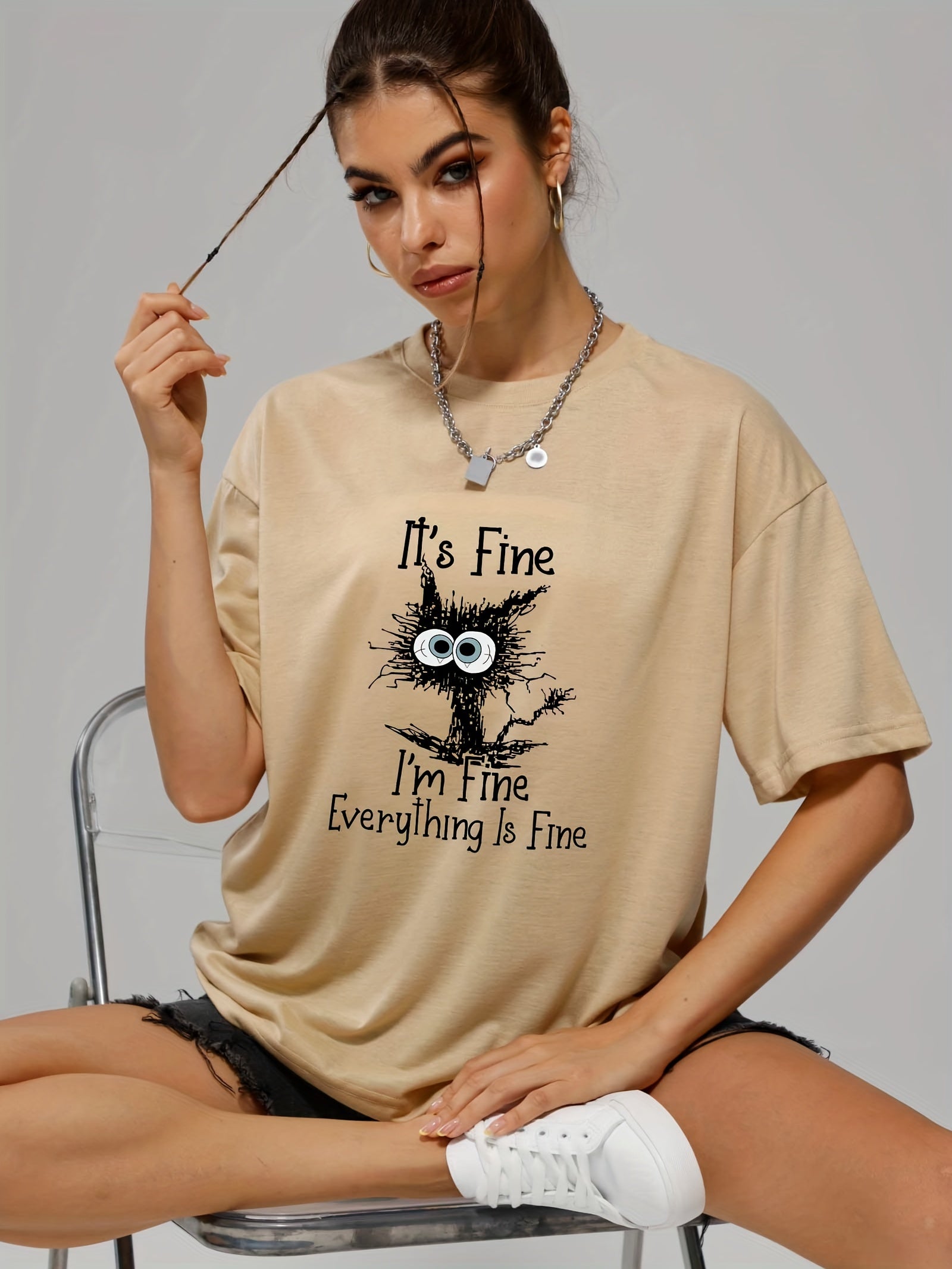 Cat Graphic Short Sleeves Casual Loose Crew Neck Sports T-shirts