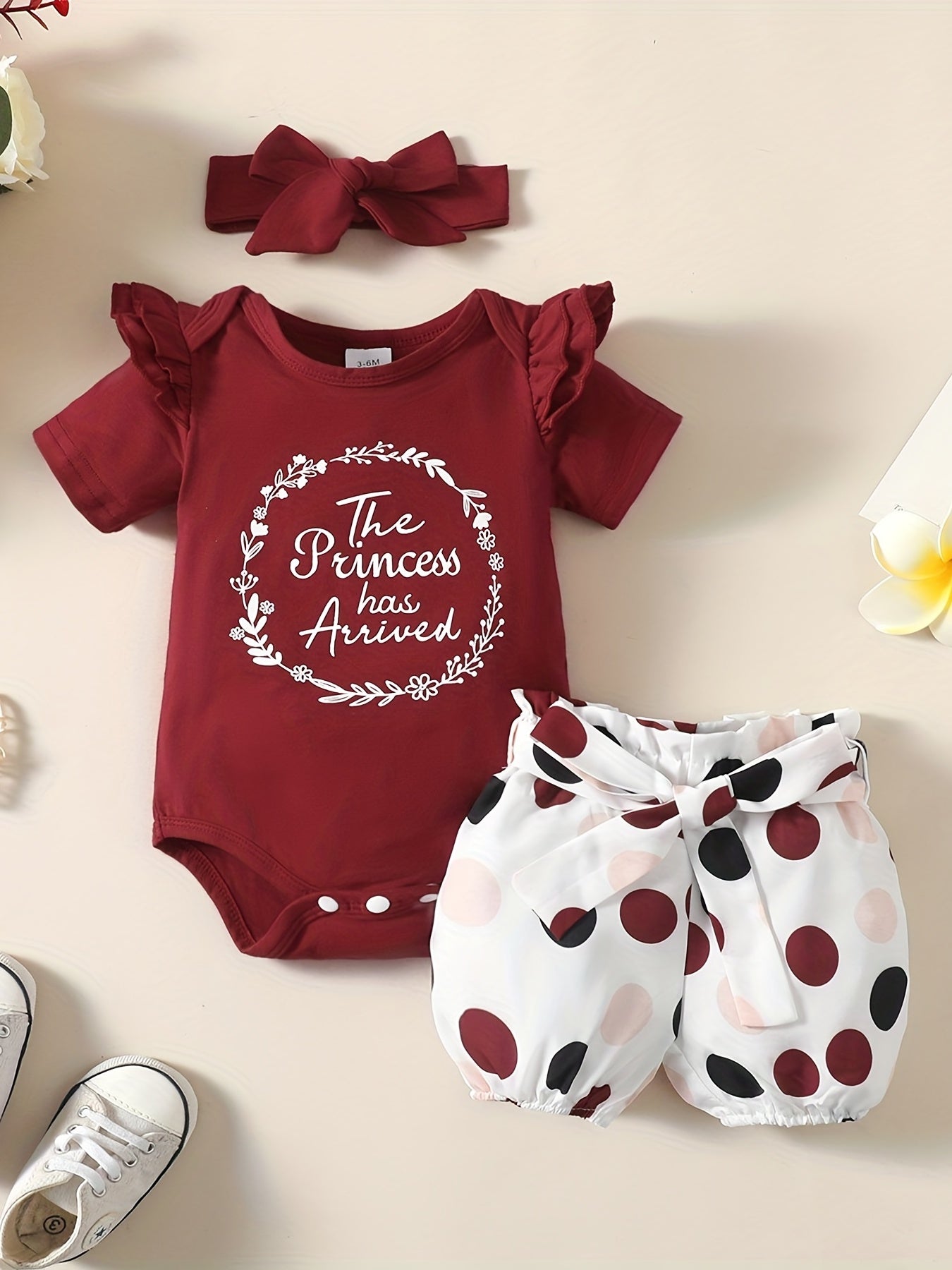 Newborn Infant Letter Bodysuit & Polka Dot Shorts Set