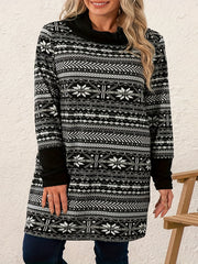 Plus Size Colorblock Geometric Print High Neck Mini Dress
