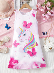 Unicorn Print Sleeveless Dress for Girls