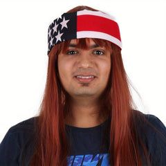 American Flag Brown Headscarf Men's Dress Up Wig 66x04cm