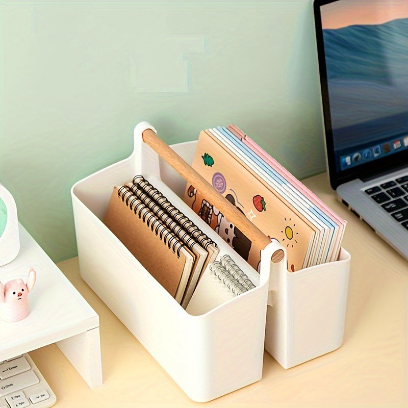 Wooden Handle Storage Box Pen Boxes Portable Grid Tools Plastic Boxes