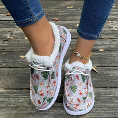 Christmas Santa Claus Print Snow Boots Plush Comfortable Skate Shoes