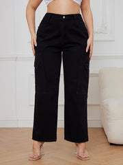 Wide Leg Cargo Jeans With Flap Pockets