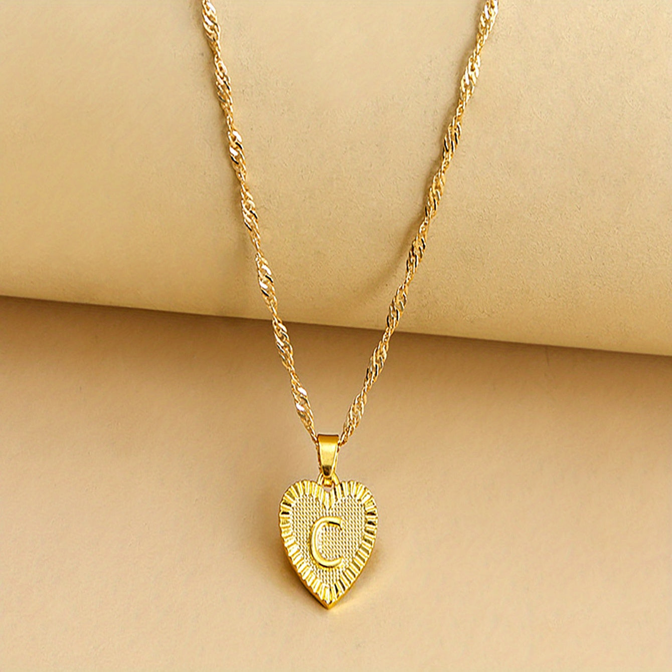 Lucky 26 Letters Necklace Hexagon Pendant Peach Heart Clavicle Chain