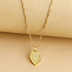 Lucky 26 Letters Necklace Hexagon Pendant Peach Heart Clavicle Chain