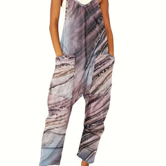 Marble Print Dual Pockets Overall Jumpsuit
