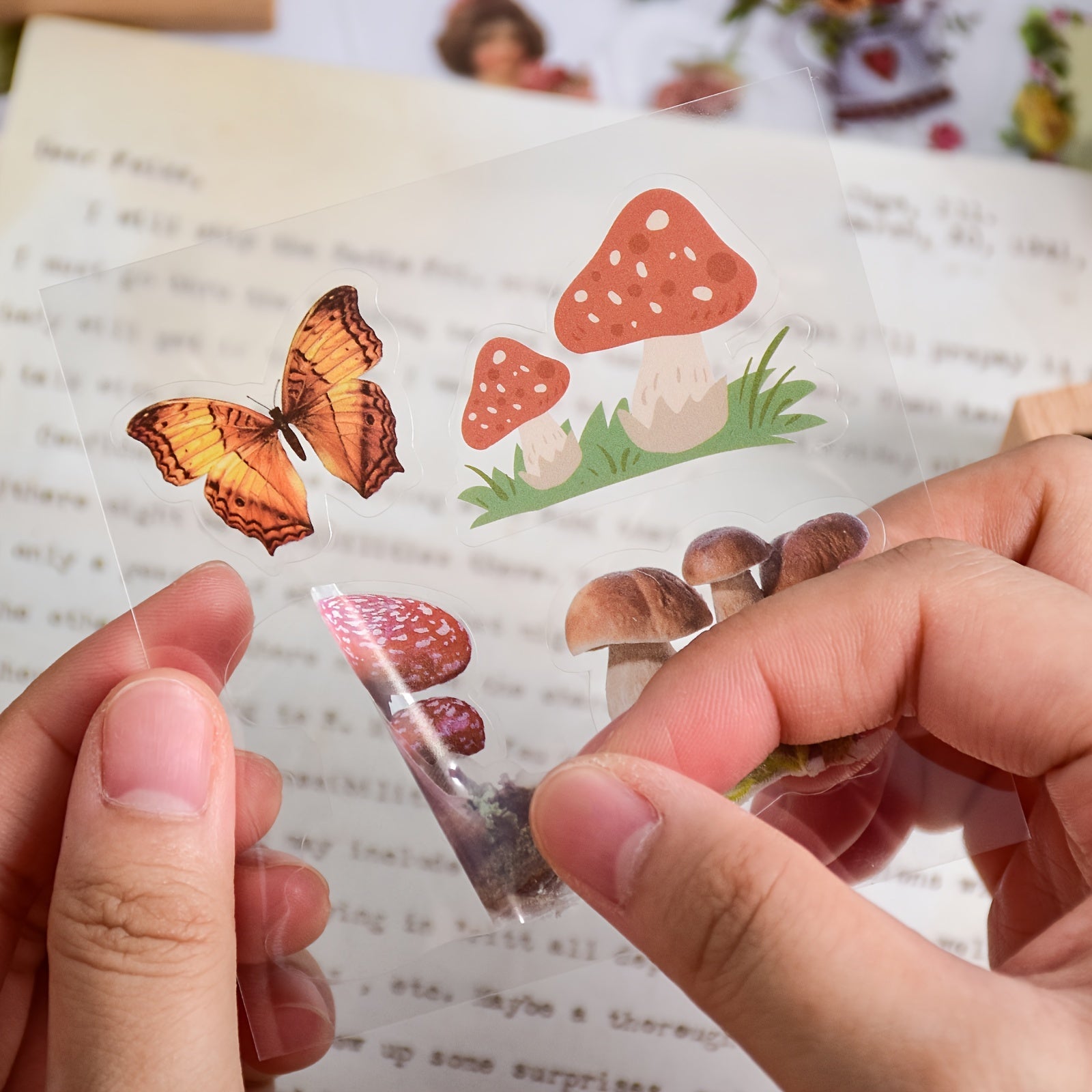 Vintage Floral Stickers Kit - Butterfly Mushroom Leaves