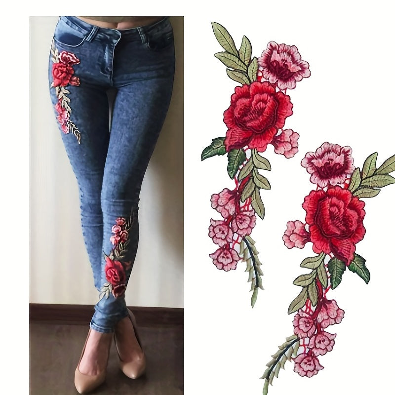2pc Embroidery Flower Patch Applique DIY Crafts Sticker Sew On Clothes Badges