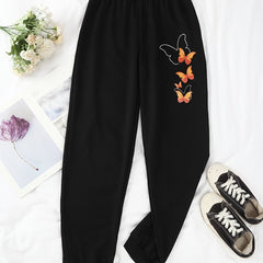 Butterflies Print Jogger Pants Drawstring Waist Casual Sports Sweatpants
