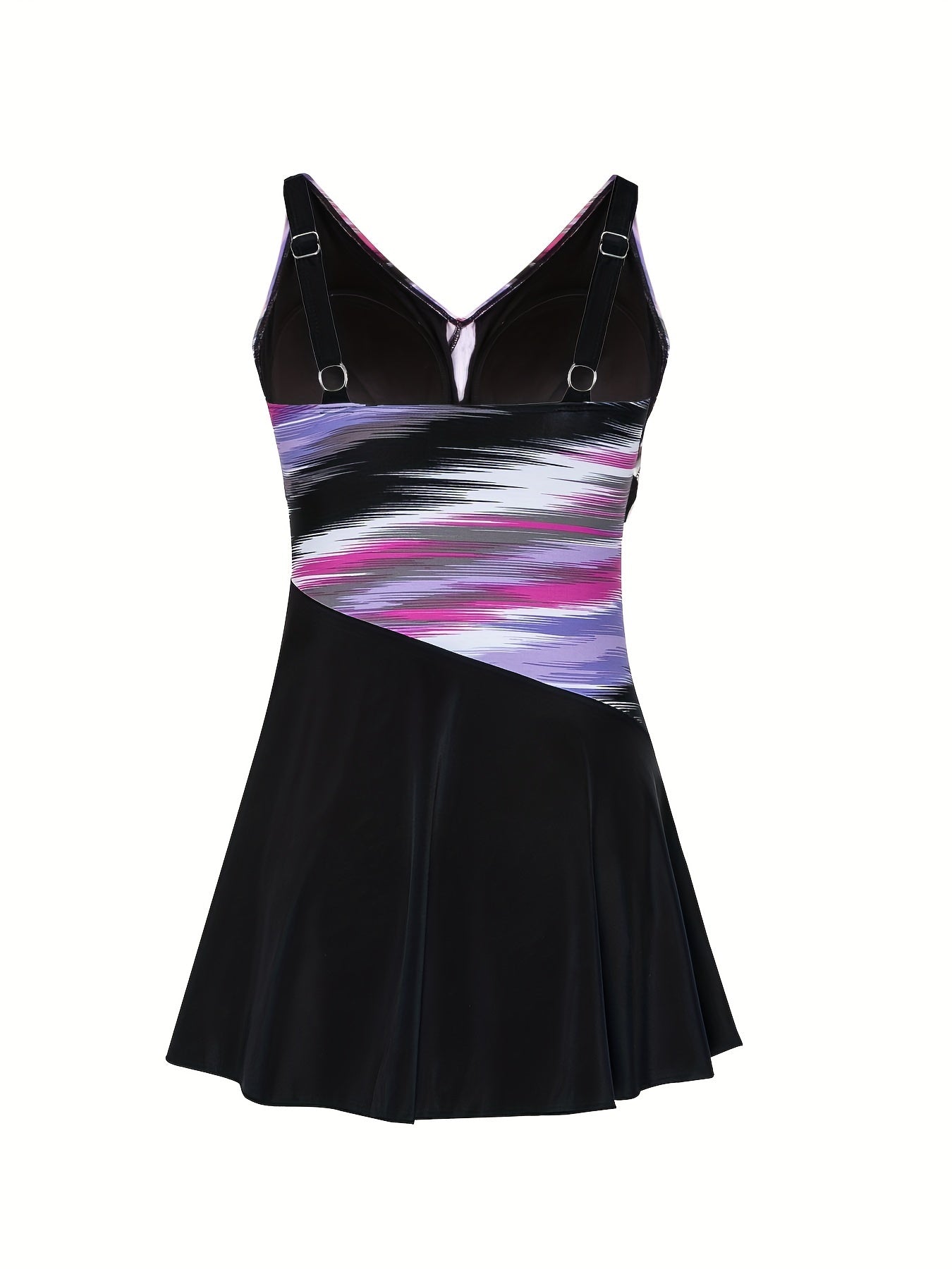 Colorblock Stripe Print V Neck One Piece Swimsuit