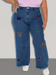 Butterfly Print Wide Leg Jeans