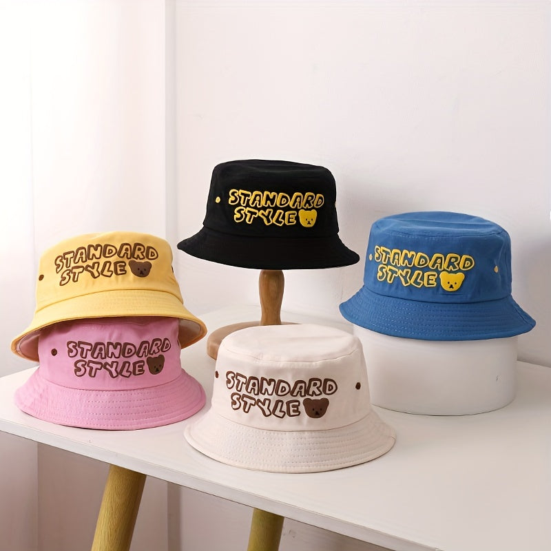 Kids Bear And Letter Graphic Bucket Hat Fisherman Hat Wide Brim Beach Basin Hat