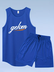 Men's Letter Print Tank Top and Drawstring Shorts Set