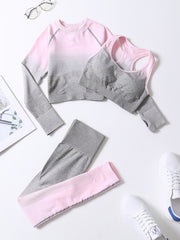 2pcs Women's Seamless Yoga Set Gradient Leggings Crop Top Sports Bra Fitness