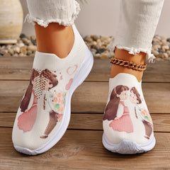 Graphic Elastic Knit Slip on Sneakers Women's Comfy Footwear