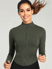 Solid Zip Up Long Sleeve Athletic Jacket