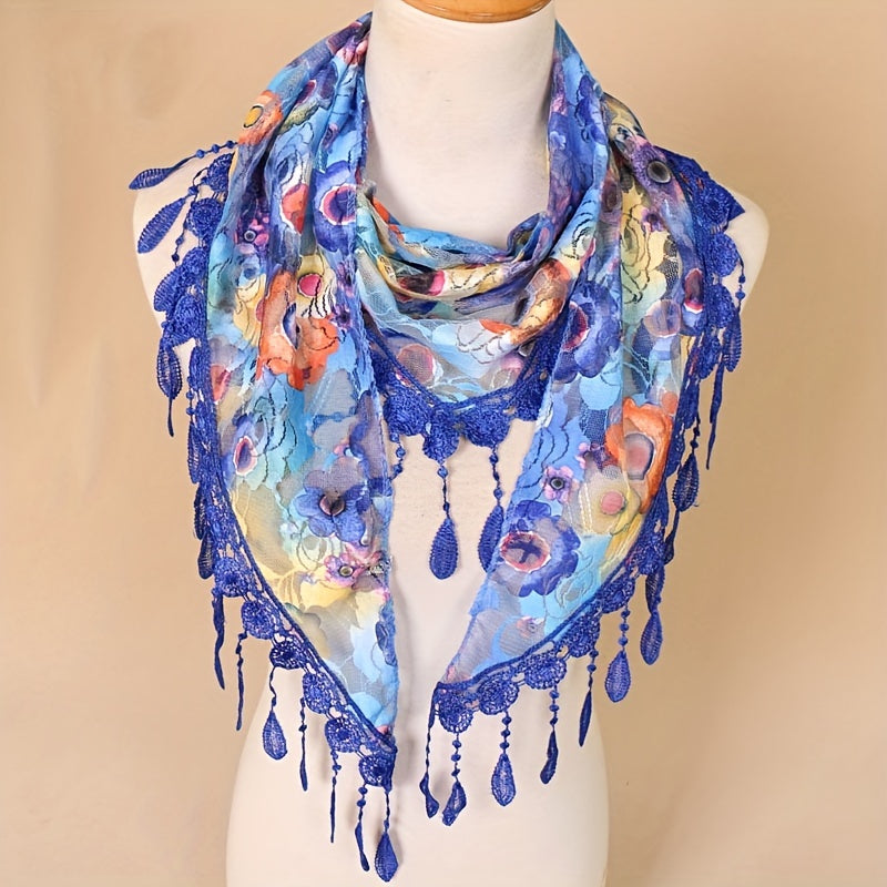 Colorful Lace Tassel Triangle Scarf Hollow Church Veil Mantilla