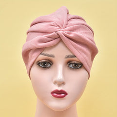 Pleated Turban Cap Solid Head Wrap Elastic Chemo Cap Ramadan Beanie Bonnet
