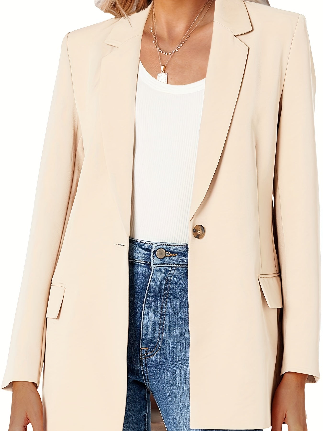 Solid Open Front Blazer Lapel Long Sleeve Blazer
