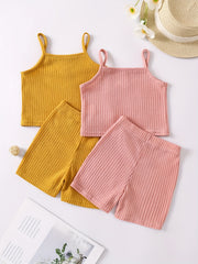 Toddler Girls Ribbed Crop Cami Top & Track Shorts Set