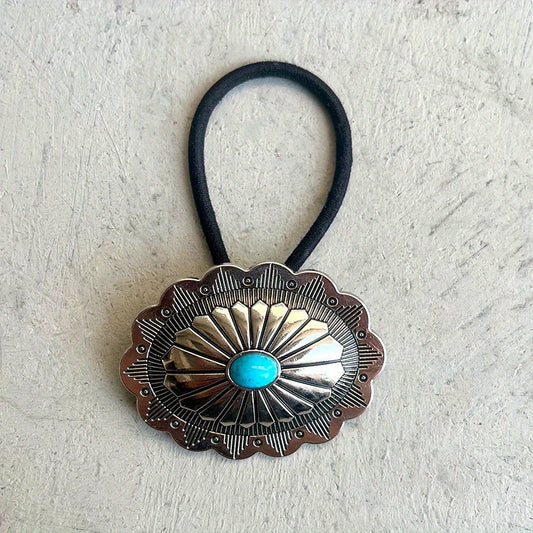 Western Style Hair Tie with Turquoise Decor Elastic Ponytail Holder