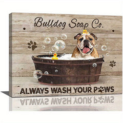 Solid Wood Frame Canvas Bulldog Bathtub Home Decor Wall Art