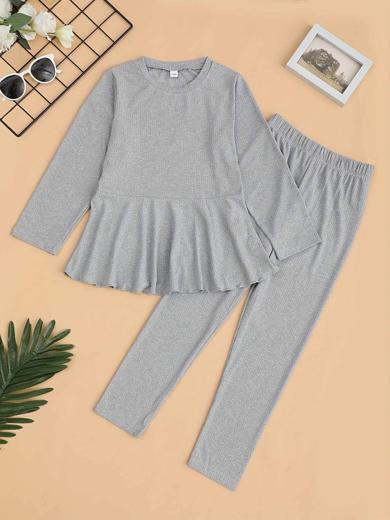 Girl's Comfy 2pcs Long Sleeve Top & Leggings Set Solid Casual Outfits