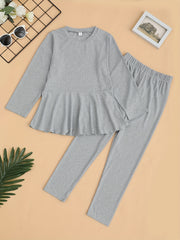 Girl's Comfy 2pcs Long Sleeve Top & Leggings Set Solid Casual Outfits