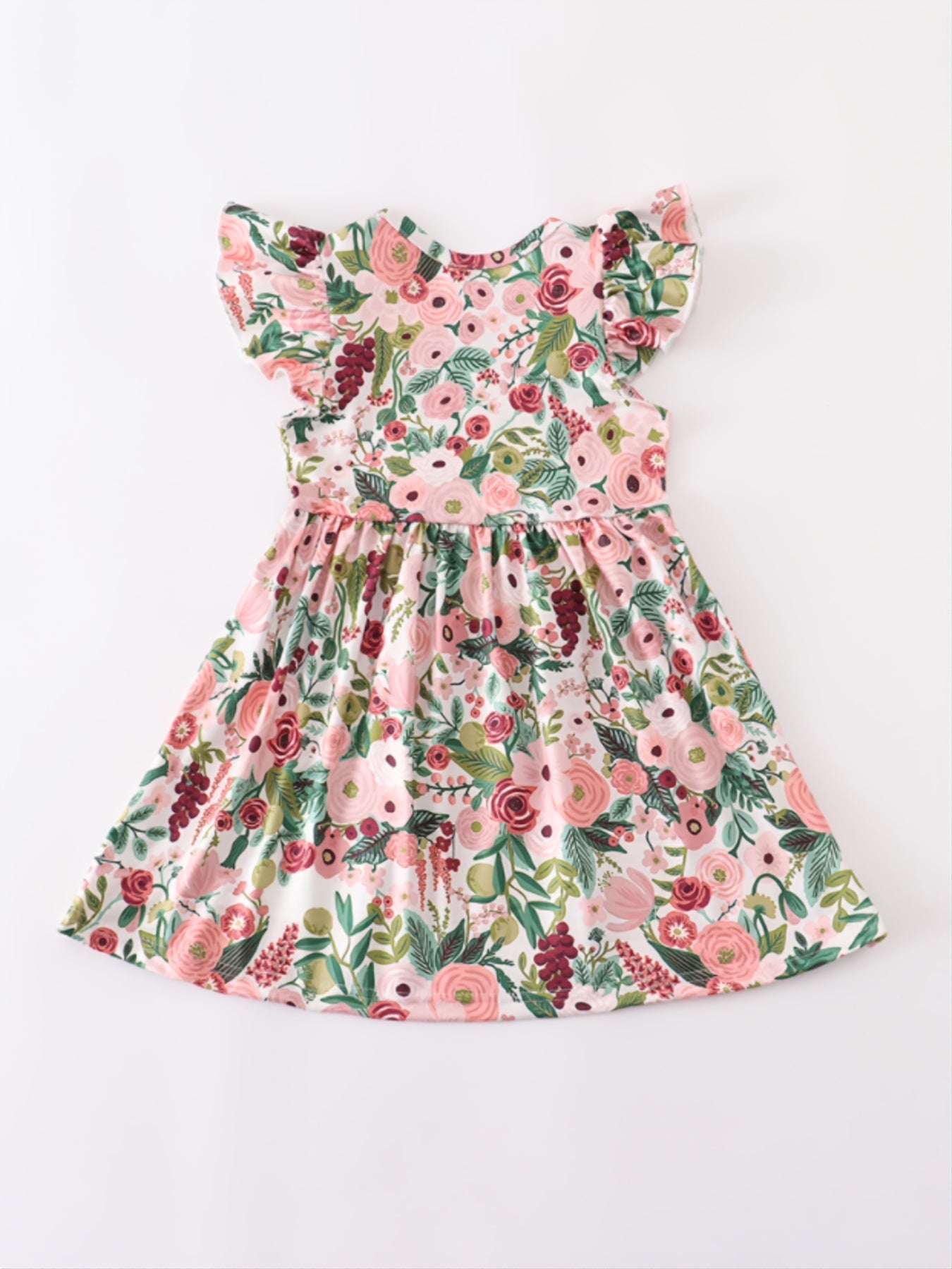 Girls Ruffled Sleeve Floral Print Dress Kids Summer Dress