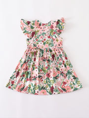 Girls Ruffled Sleeve Floral Print Dress Kids Summer Dress