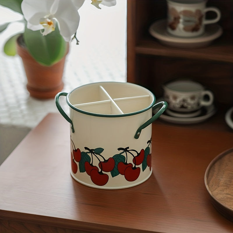 Vintage Cherry Tableware Bucket Household Kitchen Storage