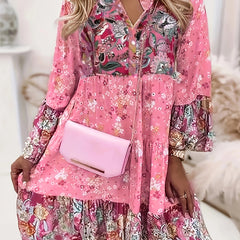 Boho Dress Women's Plus Floral Print Long Sleeve