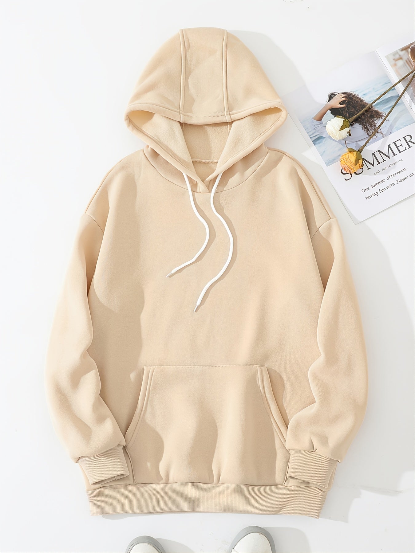 Apricot Hoodie with Kangaroo Pockets for Women