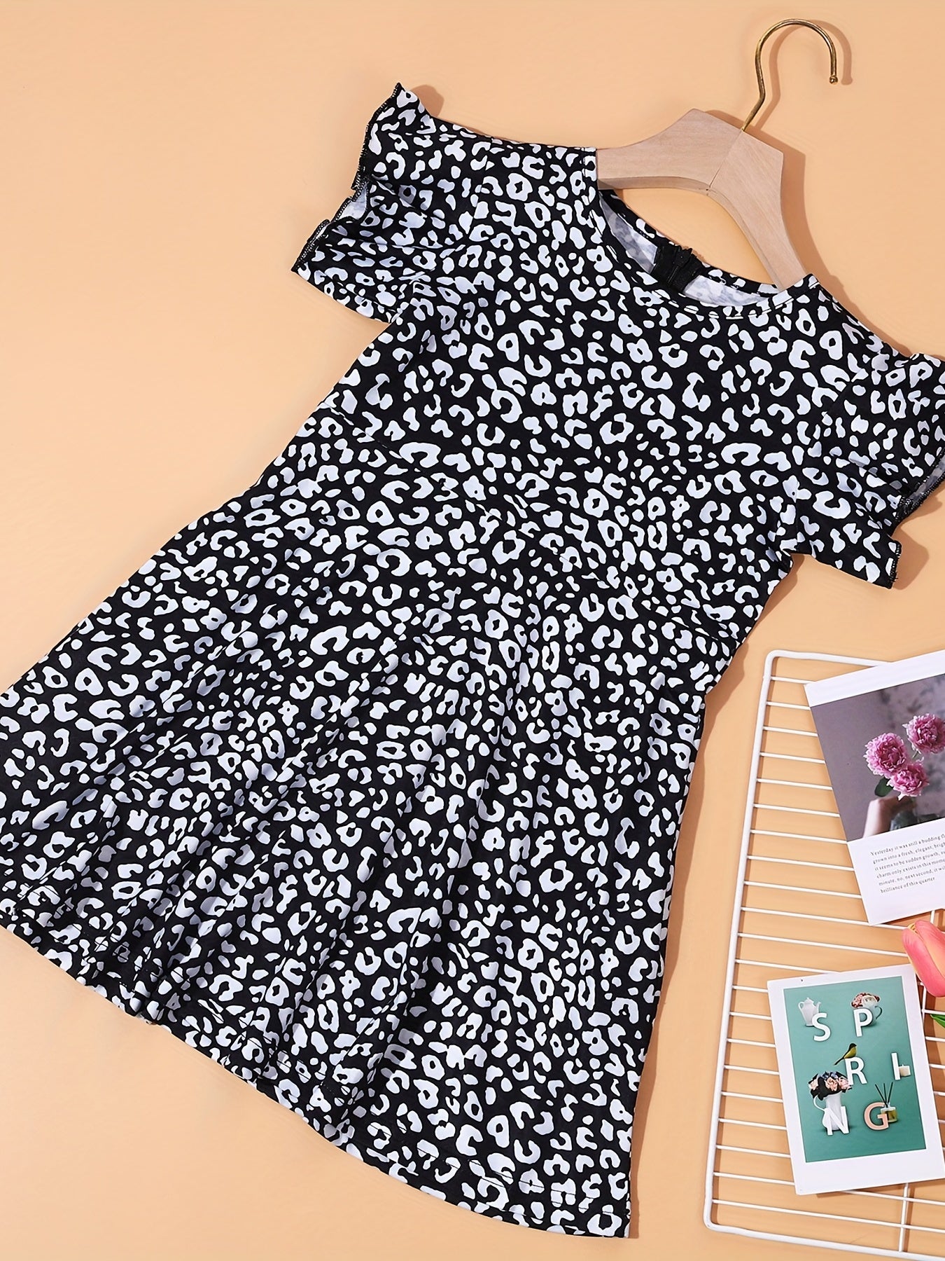 Vintage Leopard Dress Short Sleeve Casual Dress For Summer