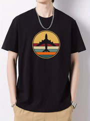 Air Plane Print Men's Cotton Graphic Crew Neck Active T shirt