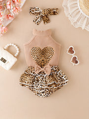 Leopard Print Heart Outfit Skirt & Sleeveless Tops for Baby Girls