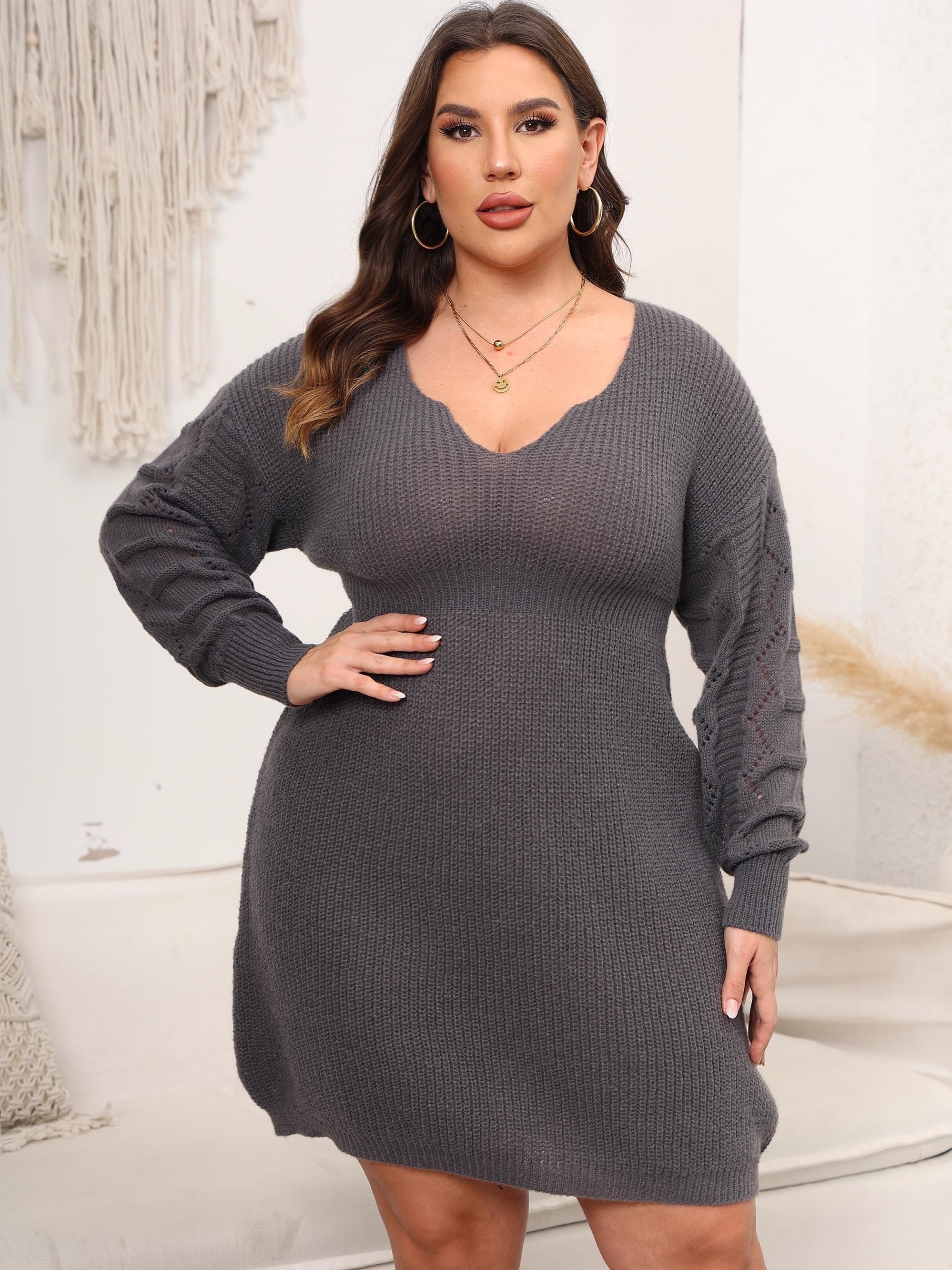 Cable Long Sleeve Mini Sweater Dress