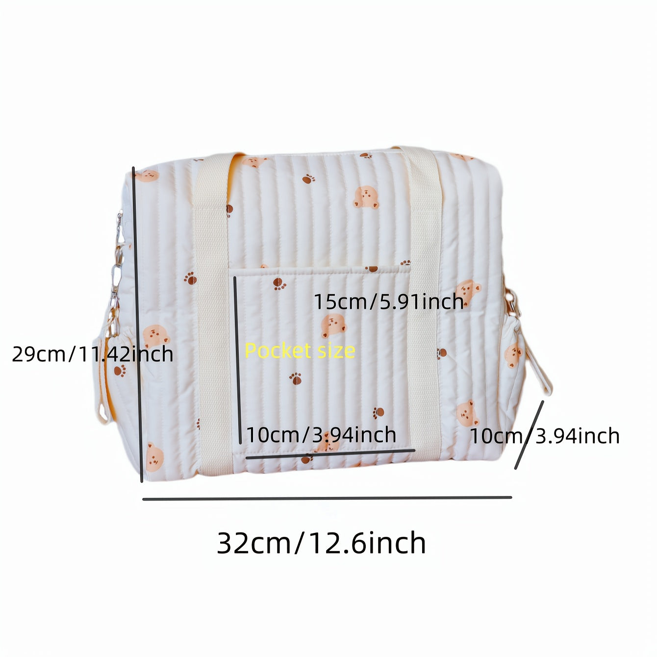 Beige Bear Paw Print Parent Bag Quilted Polyester Handbag & Shoulder Bag