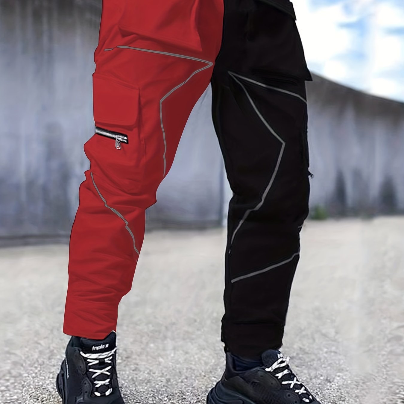 Reflective Strip Men's Work Pants Drawstring Cargo Pants