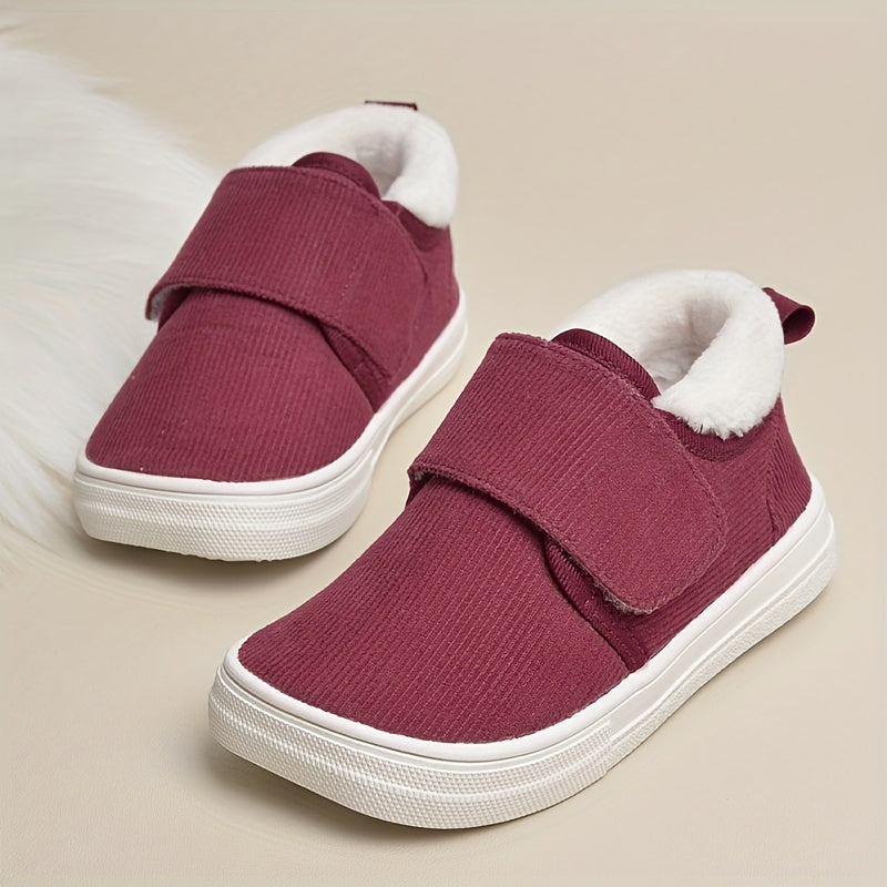 Girls' Soft Warm Low Top Sneakers - Anti Slip Fleece Plus Hook and Loop Fastener