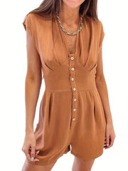 V Neck Romper Jumpsuit Cap Sleeve