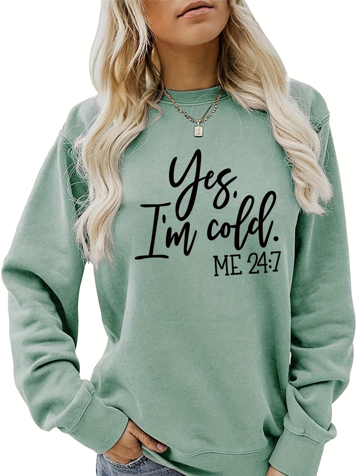 Cold Print Sweatshirt Long Sleeve Casual Crew Neck Fall Winter Women's Clothing
