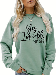 Cold Print Sweatshirt Long Sleeve Casual Crew Neck Fall Winter Women's Clothing