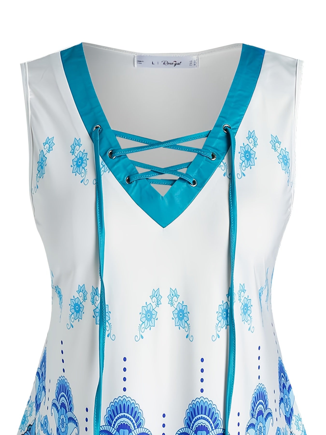 Paisley Print Criss Cross Tank Top High Stretch Plus Size Tank