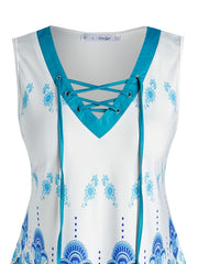 Paisley Print Criss Cross Tank Top High Stretch Plus Size Tank