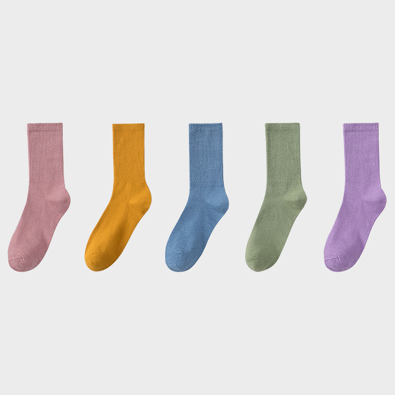 5 Pairs Crew Socks Comfortable Breathable Mid Tube Stockings