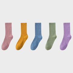 5 Pairs Crew Socks Comfortable Breathable Mid Tube Stockings