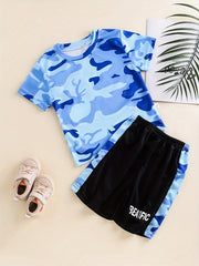 2pcs Toddler Girls Camo Graphic T Shirts & Shorts Set Kids Summer Clothes